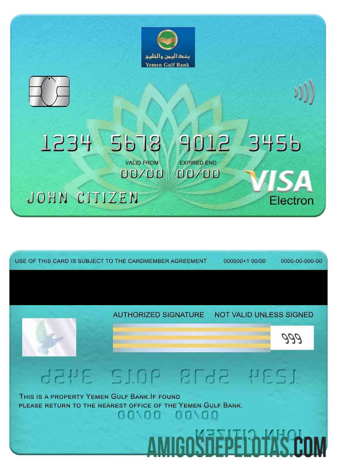 Cartão Visa Electron do Banco do Golfo do Iêmen baixar para verificação